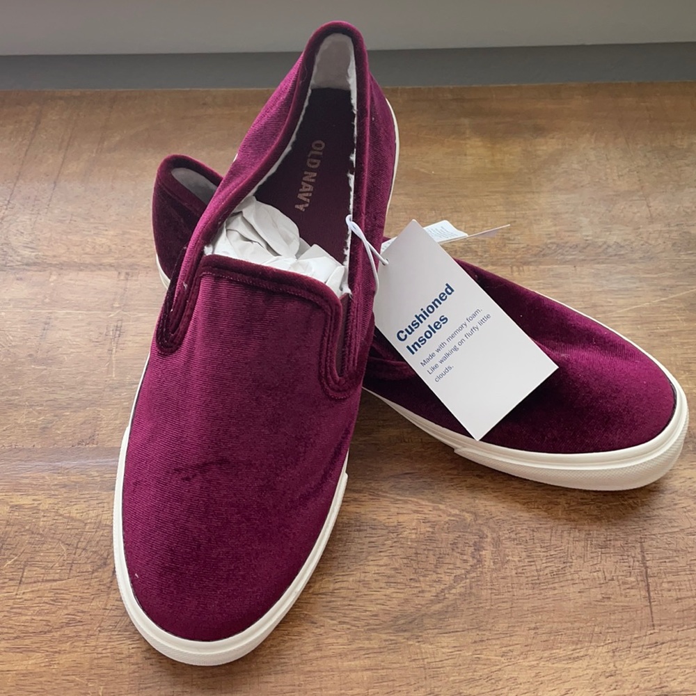 {Old Navy} Burgundy Velvet Slip-On Sneakers